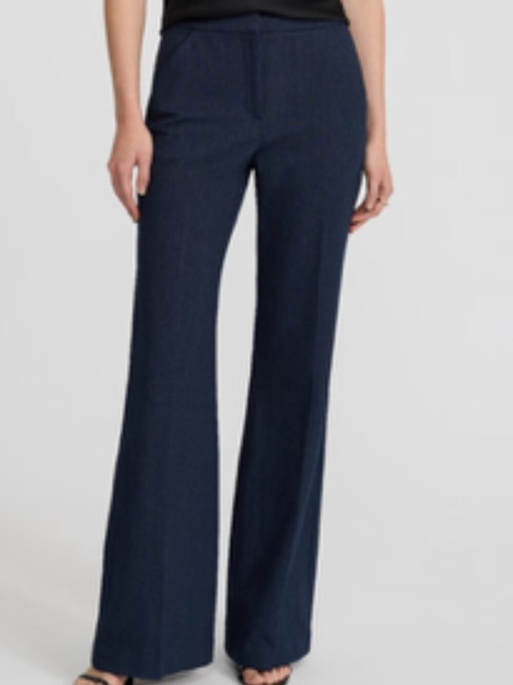 Express Editor Navy Heather Denim High Rise Flare Stretch Trouser Sz 12 Regular